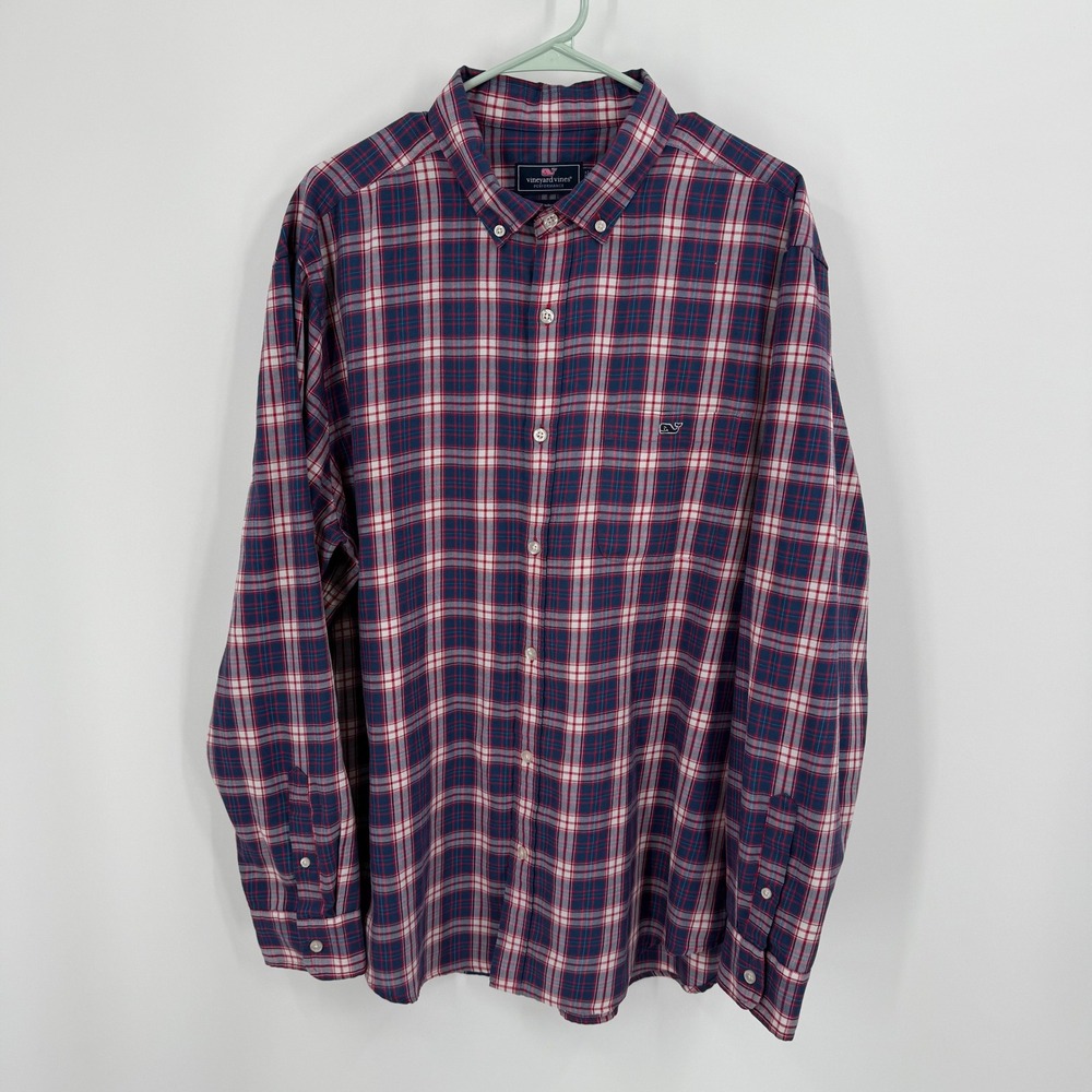 Vineyard Vines Mens XL Classic‎ Fit Performance Plaid Long Sleeve Button Down
